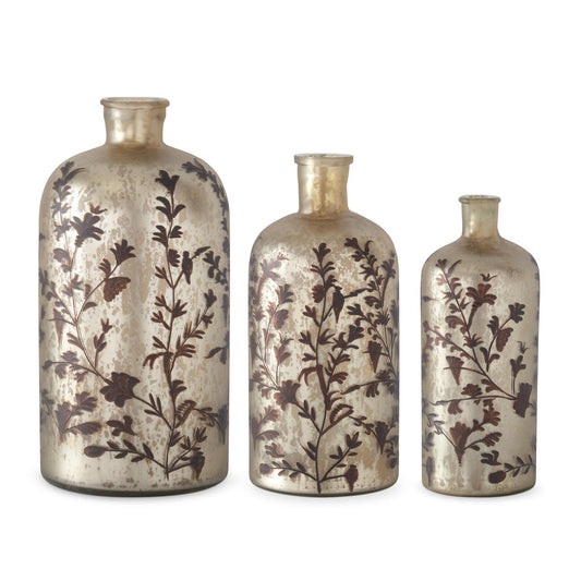 Brown Floral Champagne Mercury Glass Vases