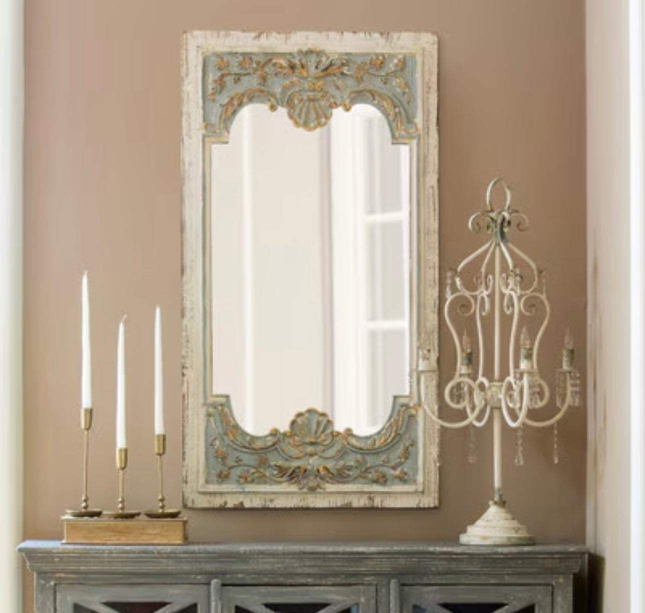 Coquille Carved Wood Mirror