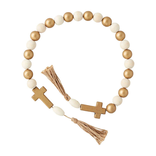 Cross Wood and Gold Beads