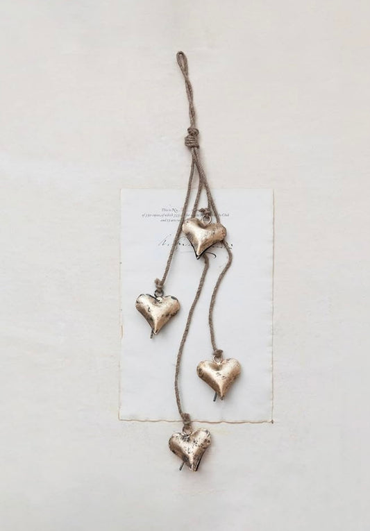Metal Hearts on Jute Rope