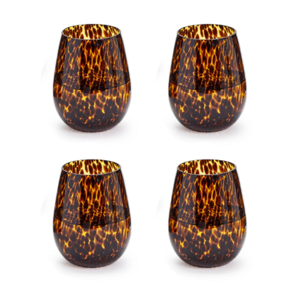 Tortoise Stemless Wine Glass Set (Set of 4)