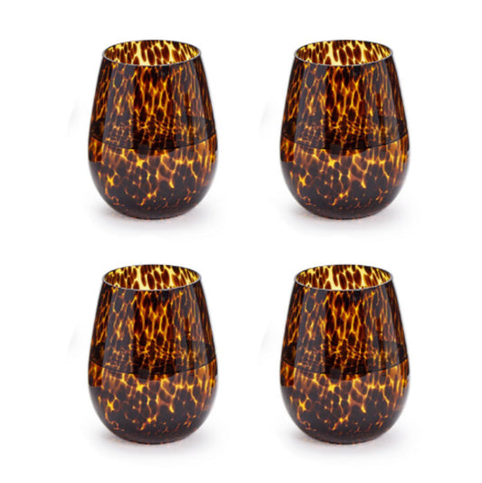 Tortoise Stemless Wine Glass Set (Set of 4)