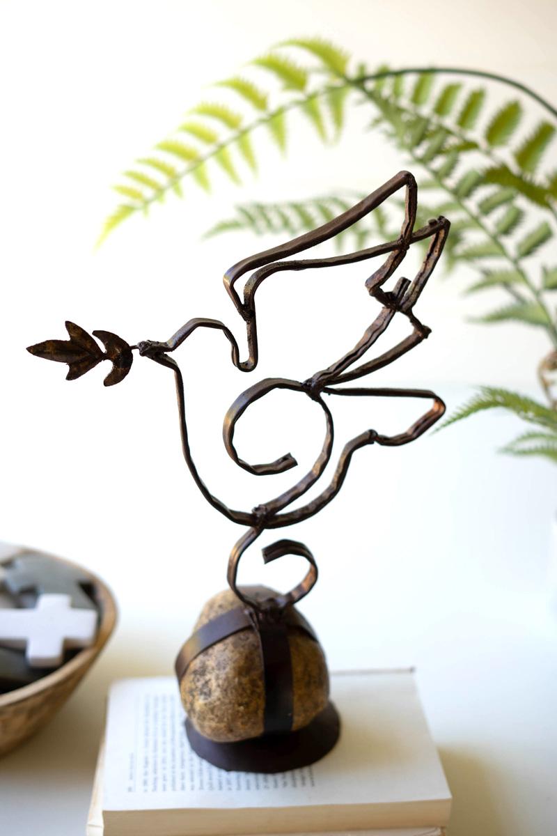 Sister Clara Metal Dove w/ Caged Rock Base