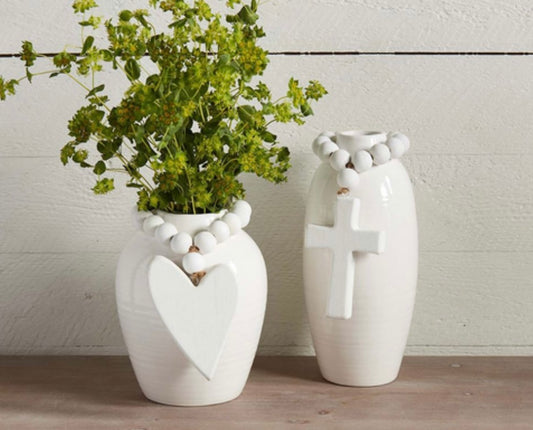 Cross Beaded Stoneware Vase